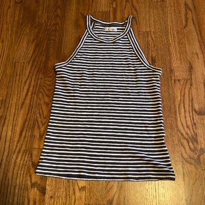 EUC Madewell High Neck Knit Tank Top size Small Soft Blue and Ivory stripe